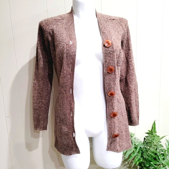 TALBOTS Tan WOOL BLEND Cardigan SWEATER Button Front Long Sleeve Women’s Sz S - Picture 2 of 14